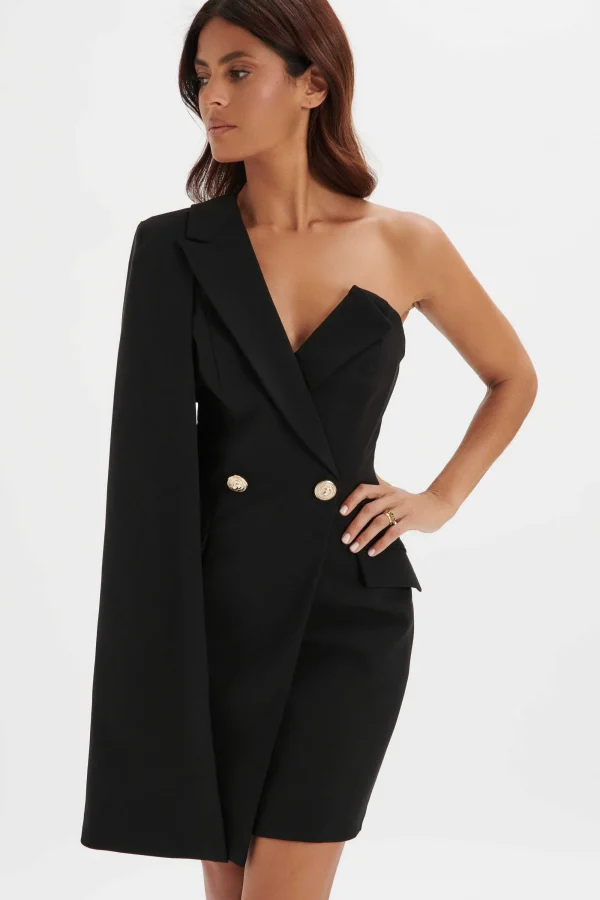 Lavish Alice Aire Boned One Shoulder Cape Blazer Dress In Black Best Sale