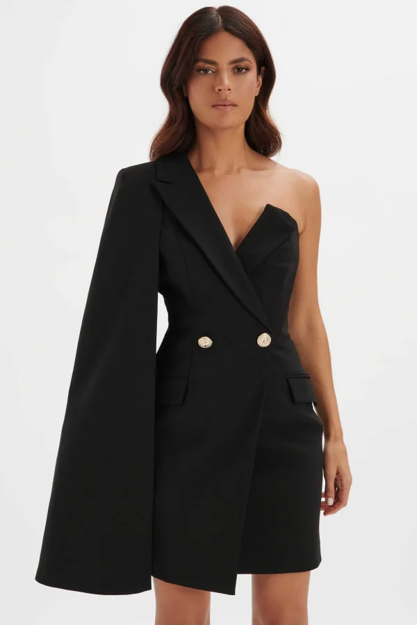 Lavish Alice Aire Boned One Shoulder Cape Blazer Dress In Black Best Sale