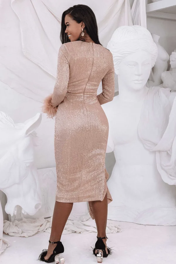 Lavish Alice Athena Draped Skirt Pleated Sequin Midi Dress In Gold Best Sale