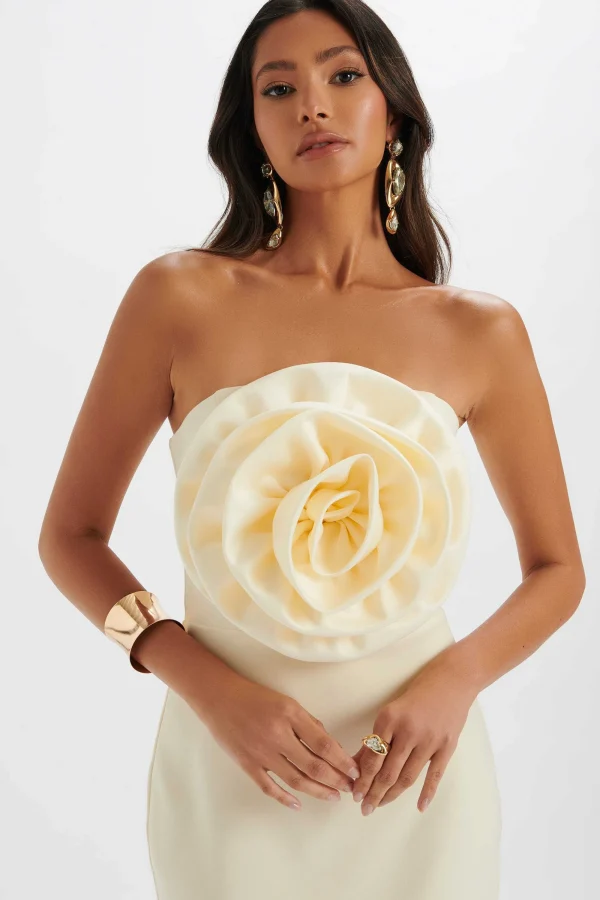 Lavish Alice Belle 3D Flower Bandeau Midi Dress In Champagne Sale