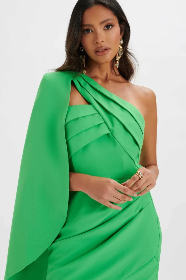 Lavish Alice Charlotte Pleated One Shoulder Cape Mini Dress In Green New