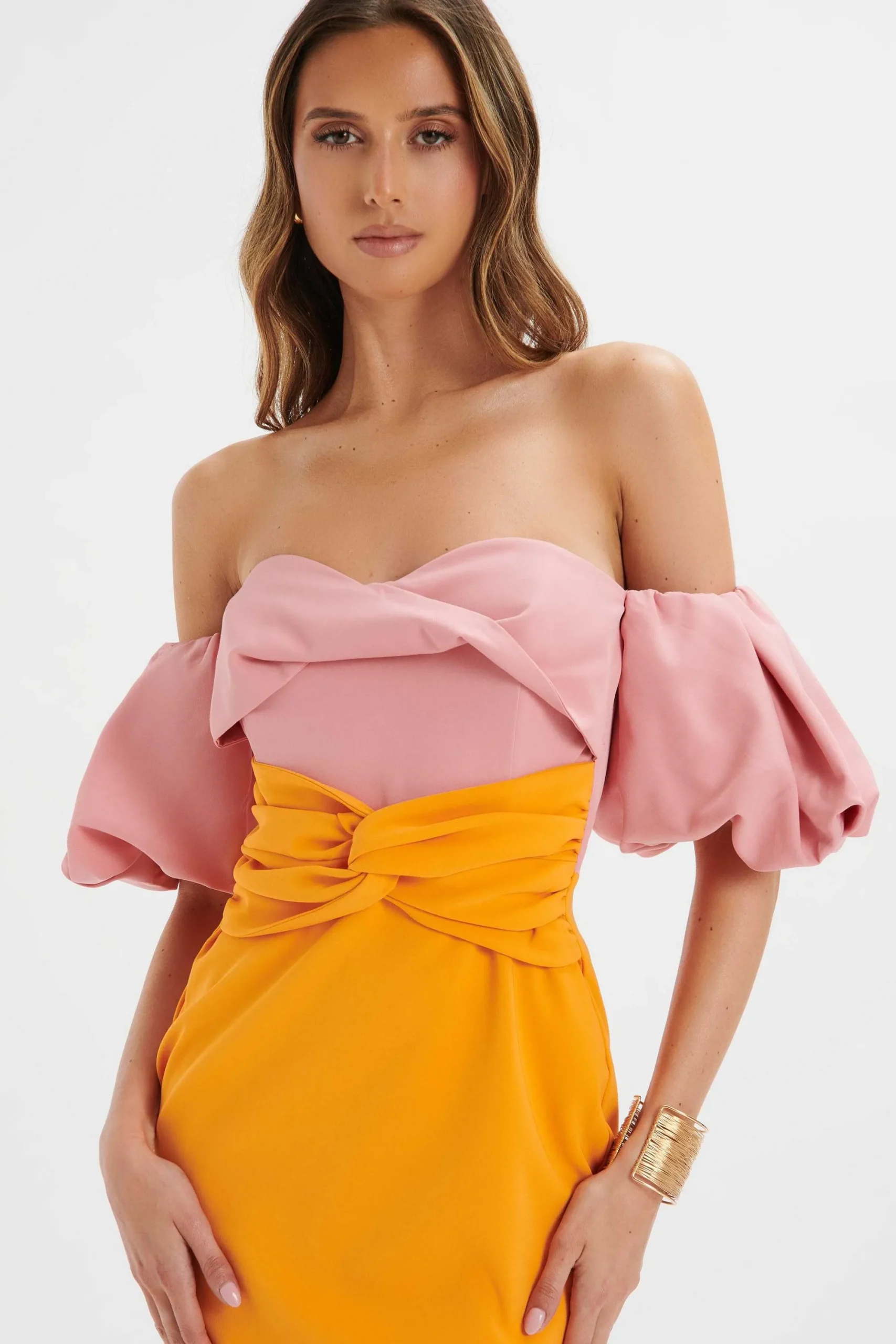 eliza_colour_block_twiste_3.webp Lavish Alice Eliza Colour Block Twisted Midi Dress In Pink & Papaya Best Sale