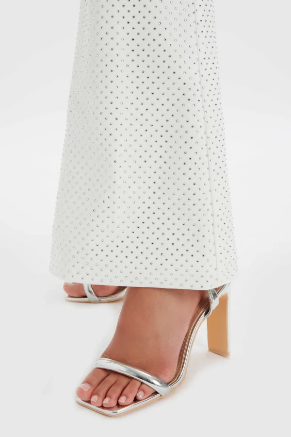 Lavish Alice Ellisa Crystal Embellished Fit And Flare Trouser In White Best Sale