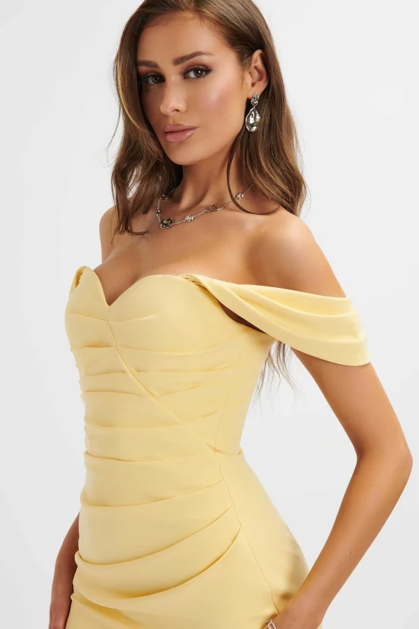 Lavish Alice Julia Pleated Bardot Midi Dress In Yellow New