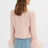 Lavish Alice Laria Sequin Boucle Jacket With Feather Cuffs In Pink Discount