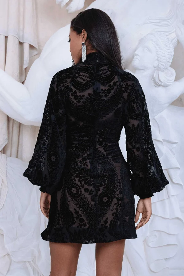 Lavish Alice Lucian Velvet Devore Balloon Sleeve Mini Dress In Black Cheap