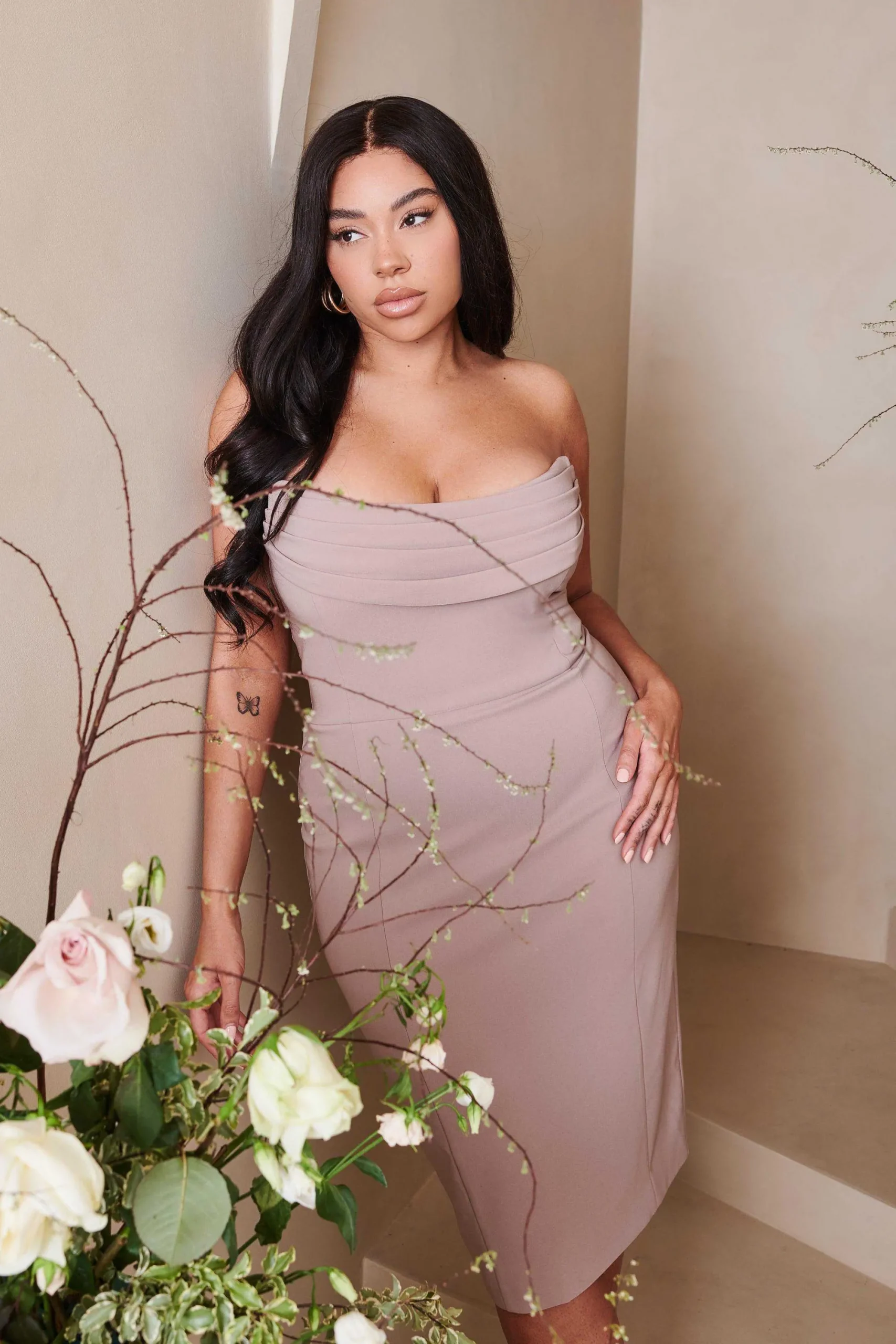 maria_curve_cowl_front_ba_0.webp Lavish Alice Maria Curve Cowl Front Bandeau Midi Pencil Dress In Stone Sale