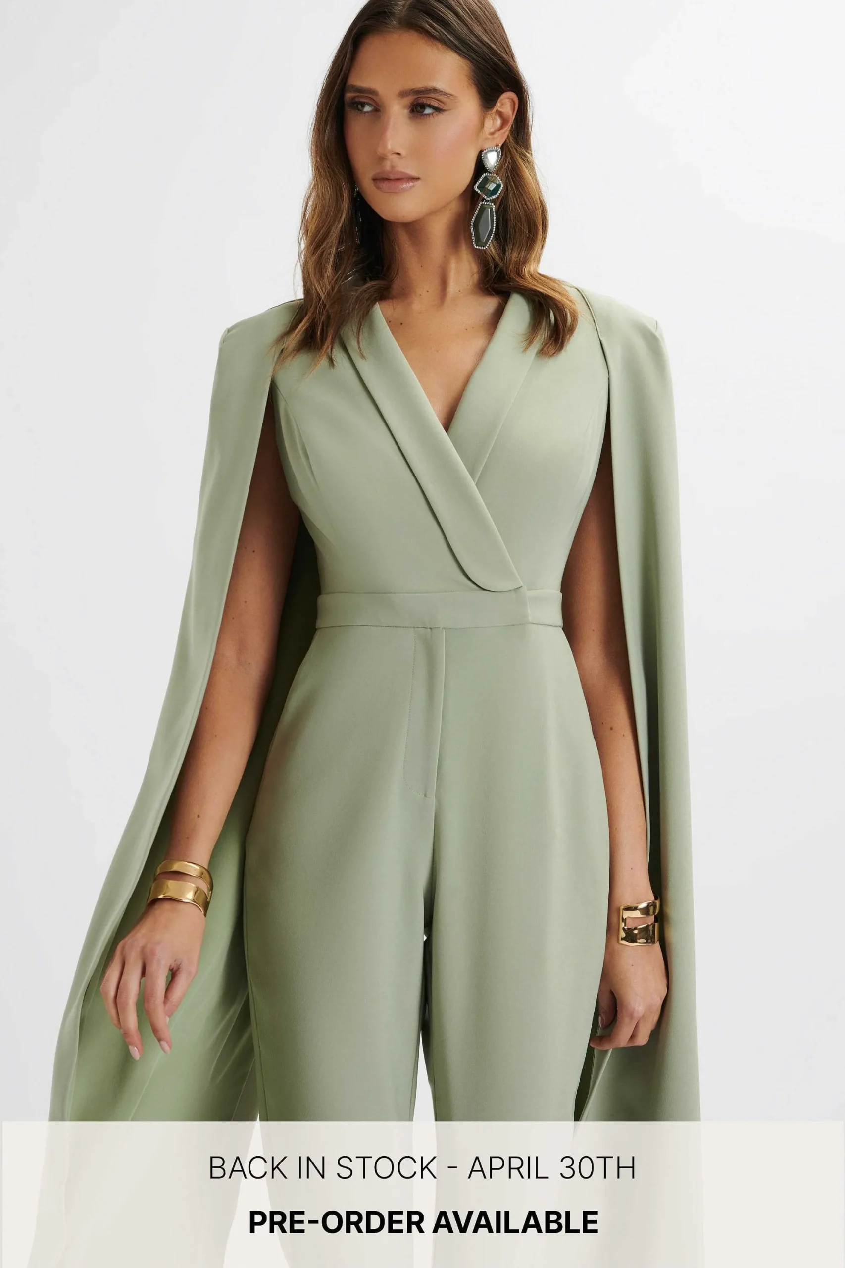 rayna_longline_cape_tailo_2.webp Lavish Alice Rayna Longline Cape Tailored Jumpsuit In Sage Green Shop