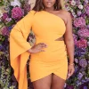 Lavish Alice Riley Curve One Shoulder Cape Mini Dress In Mango Orange Fashion