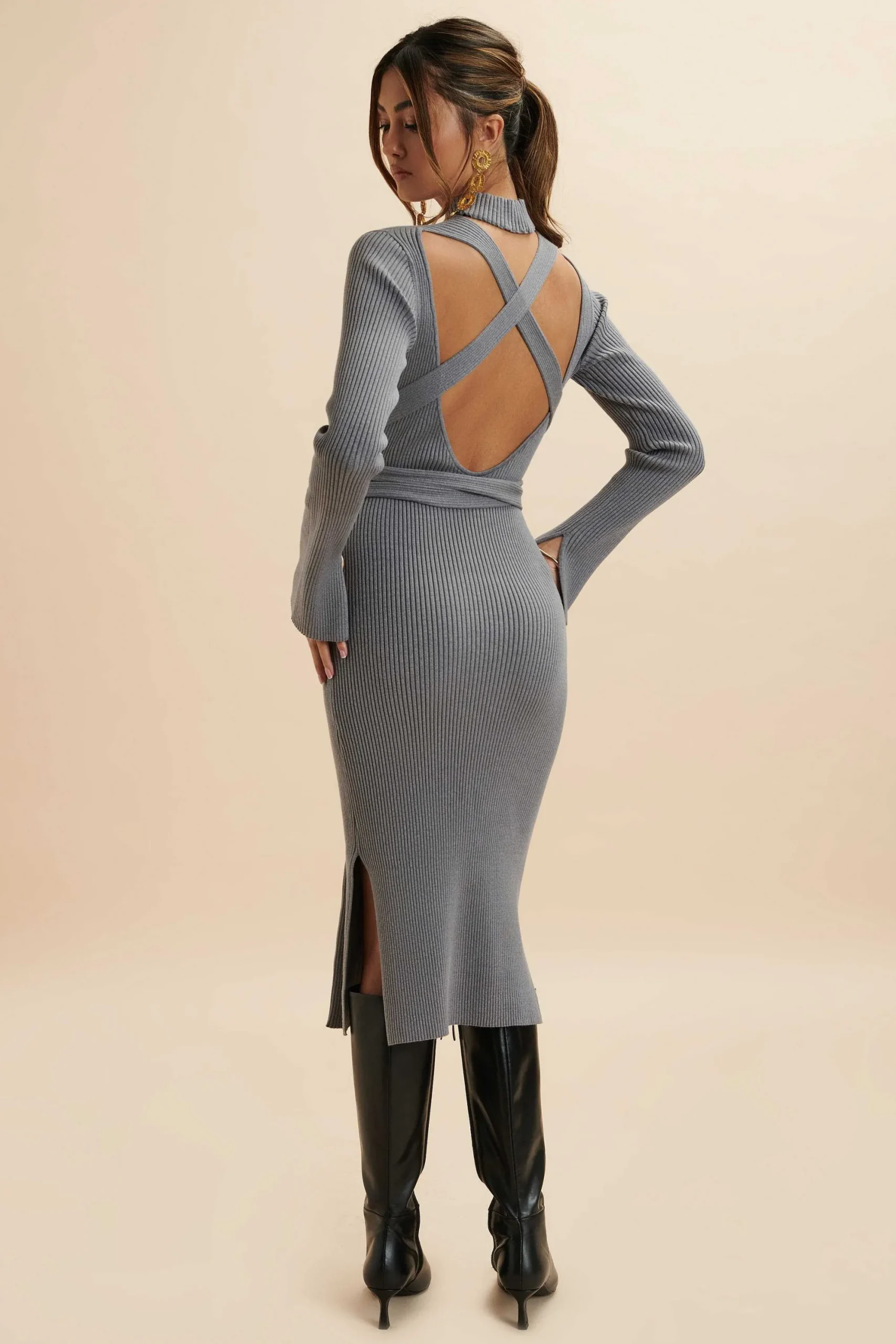 romi_knitted_ribbed_open__2.webp Lavish Alice Romi Knitted Ribbed Open Back Sleeved Midi Dress In Grey Fashion