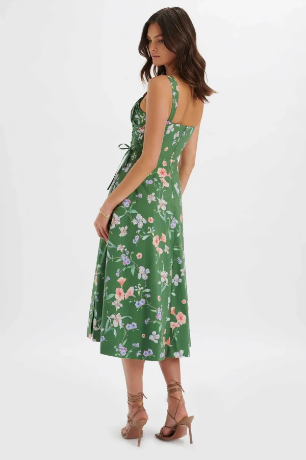 Lavish Alice Rosey Gathered Longline Dress In Green Floral Print Cheap