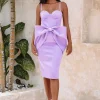 Lavish Alice Shiloh Extreme Bow Corset Detail Midi Dress In Lavender Satin Best