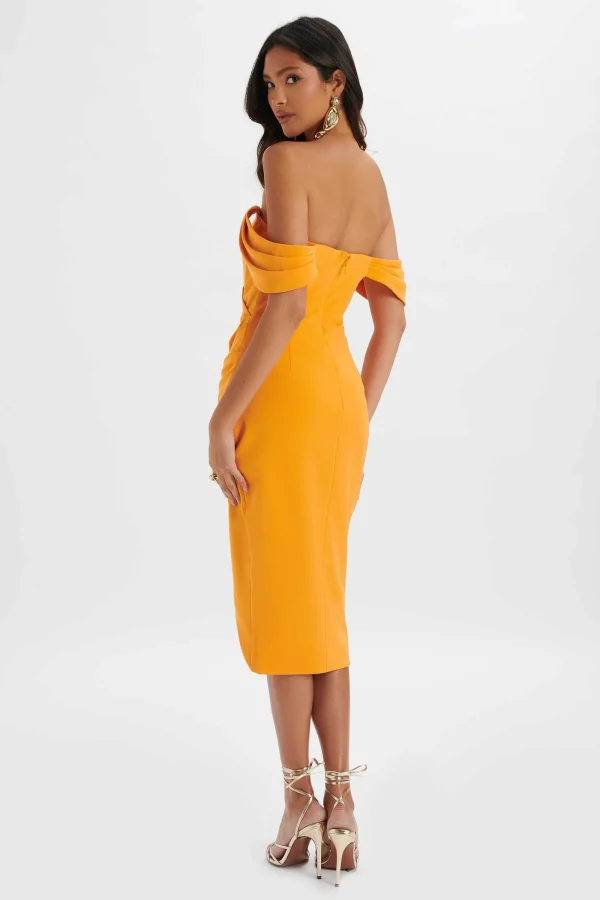Lavish Alice Zamira 3D Flower Detail Off Shoulder Midi Dress In Orange Shop